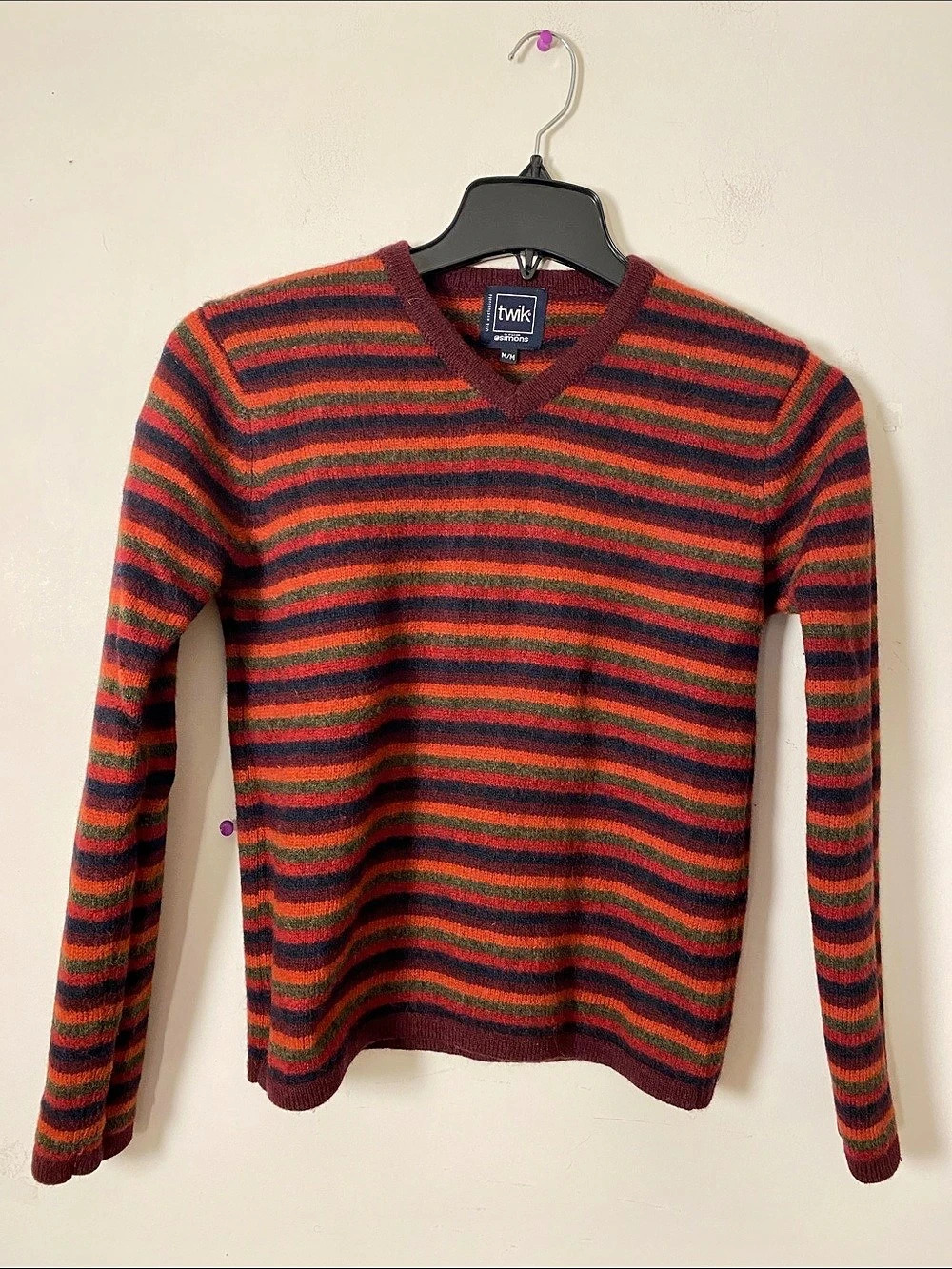 twik Striped 100% 39Wool V-Neck Sweater Size Medium